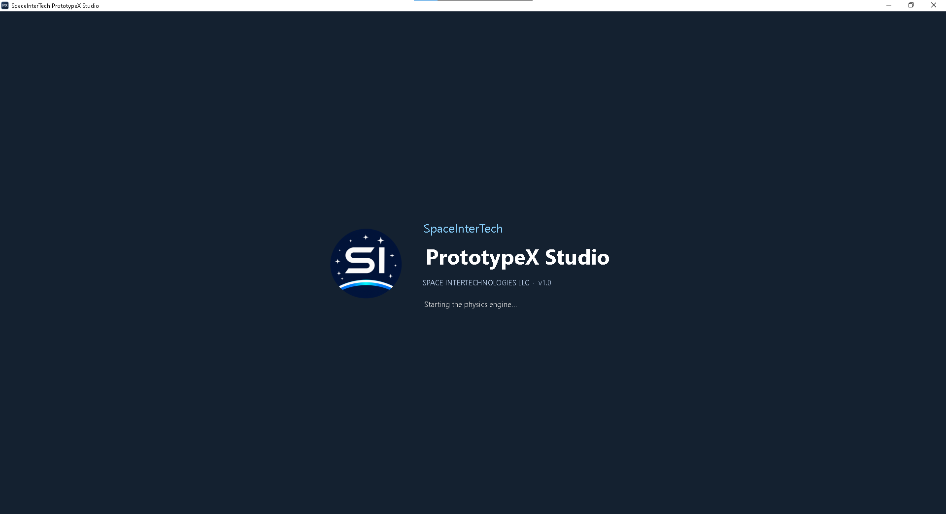 PrototypeX Studio launch screen with the SpaceInterTech logo