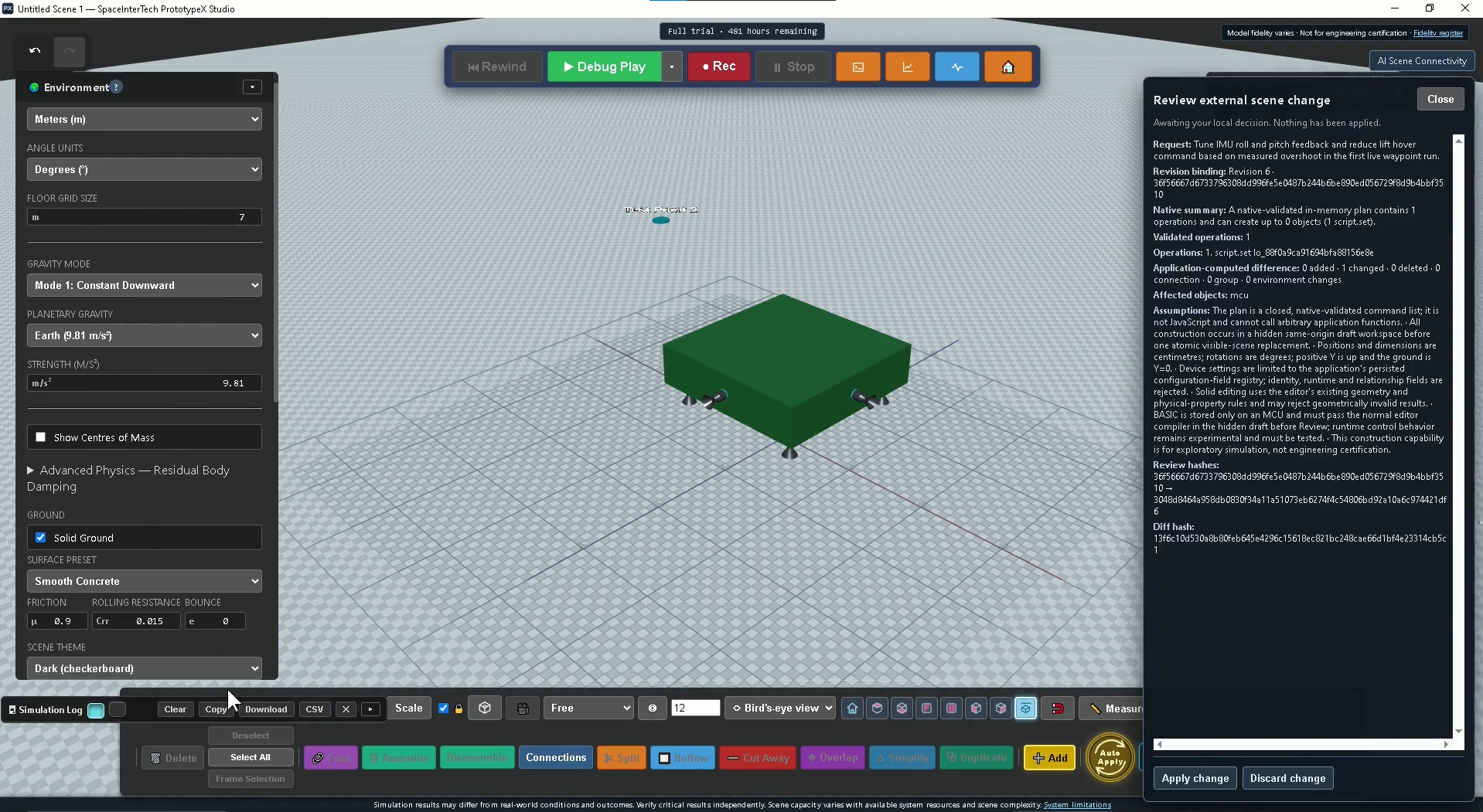 Proposed scene revision and review details beside the virtual platform